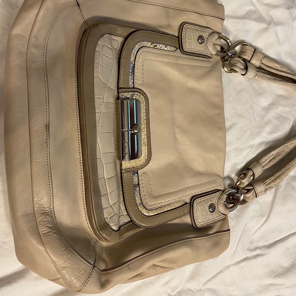 Coach leather bag cream with snake skin